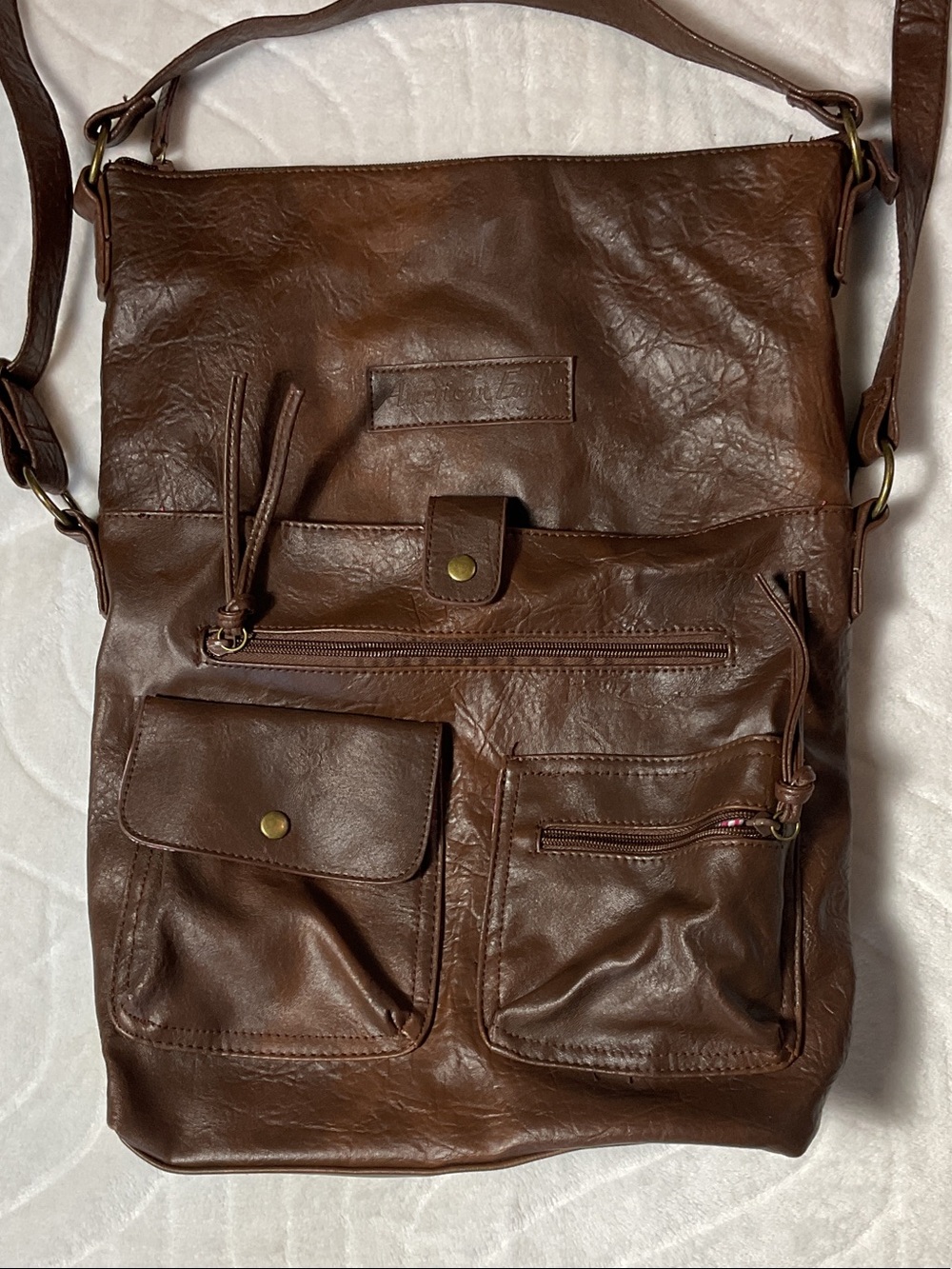 American Eagle Outfitters Brown Leather Messenger Bag with Front Pockets
